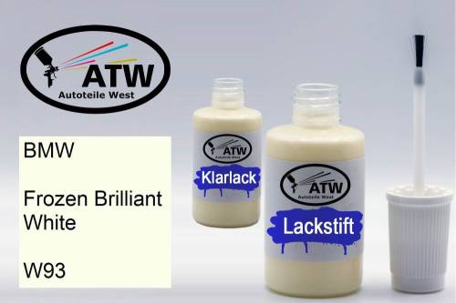 BMW, Frozen Brilliant White, W93: 20ml Lackstift + 20ml Klarlack - Set, von ATW Autoteile West.